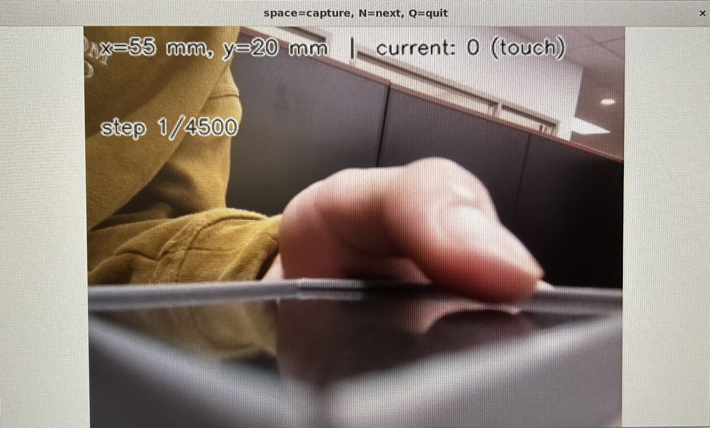 The camera's oblique view of a hand over the surface during capture